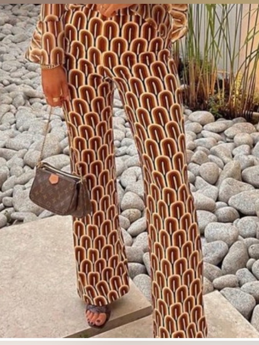 Zara Brown and Cream Arch-Print Wide-Leg Pants - Picture 2 of 6